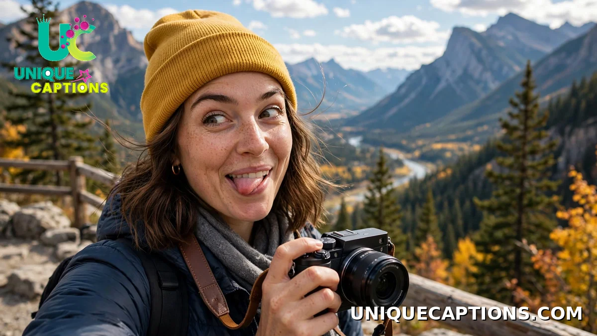 tourist making a funny face at viewpoint
