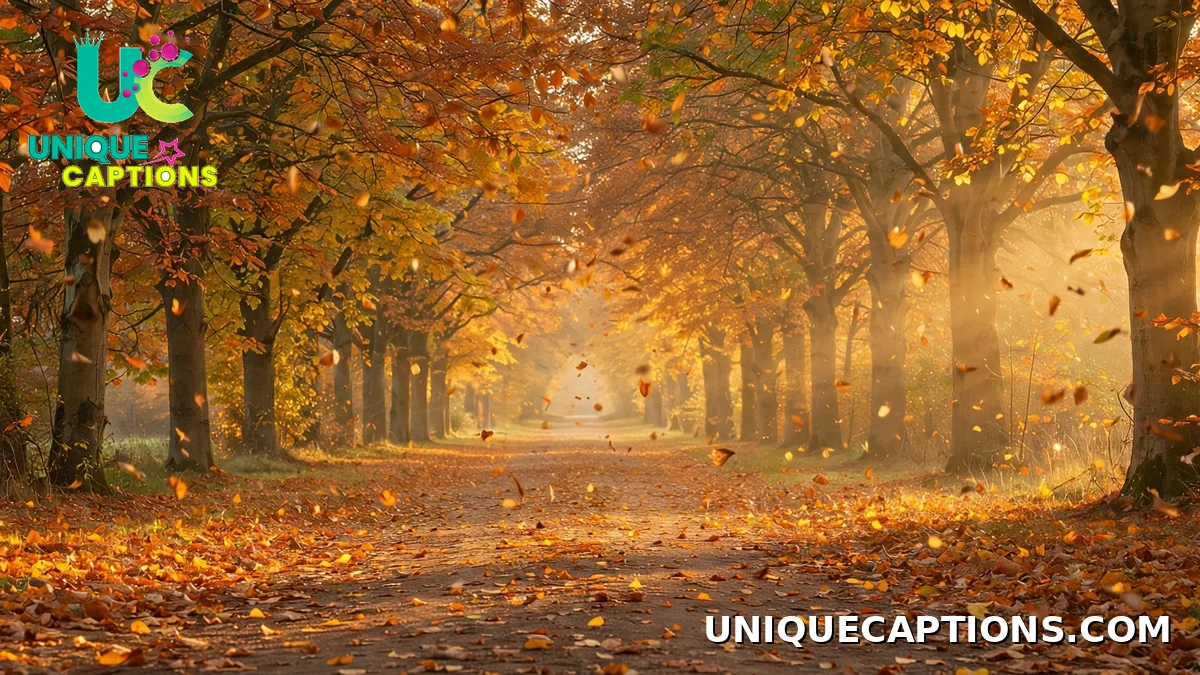 Best November captions for Instagram with golden autumn avenue