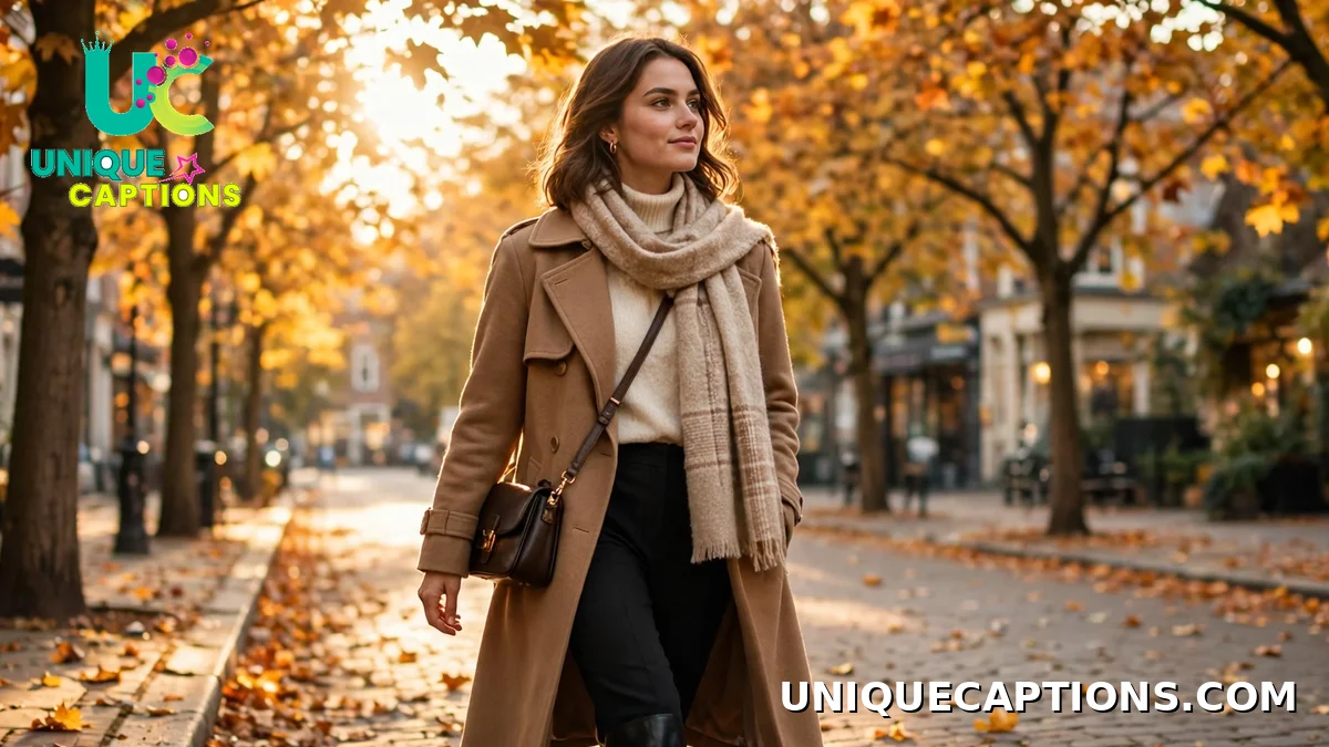 November captions for girls with a stylish autumn street look