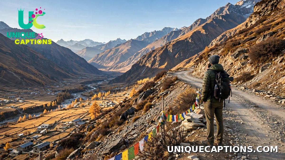 November travel captions with a Himalayan mountain road