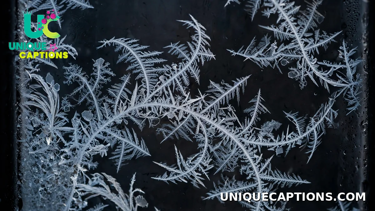 Delicate frost patterns on a dark window pane