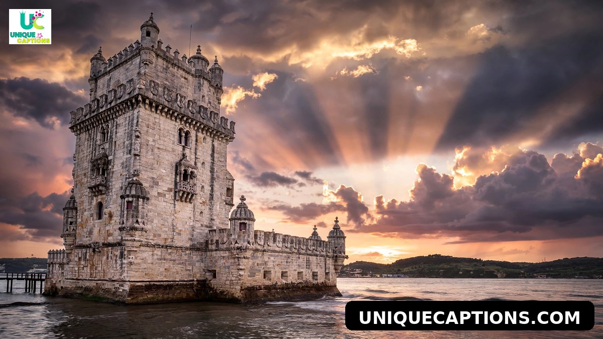 Belem Tower on the Tagus river at sunset in Lisbon