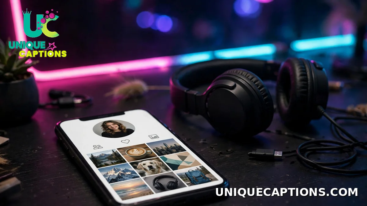 Post Malone Instagram bio lines - smartphone on a neon-lit desk with headphones