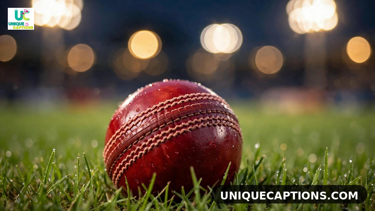 Cricket ball on grass under floodlights for RCB bio line captions