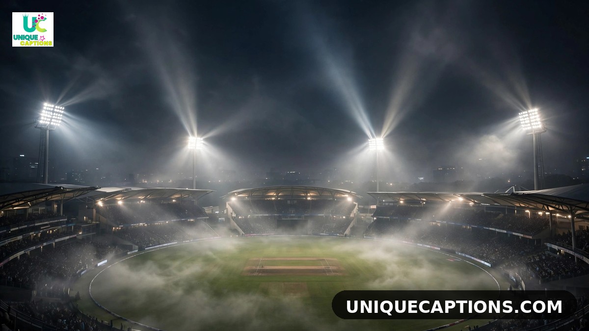 Night stadium light beams for RCB celebration captions