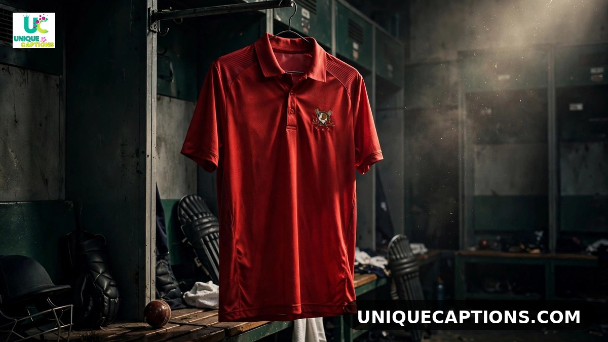 Red cricket jersey in a locker room for RCB match day captions