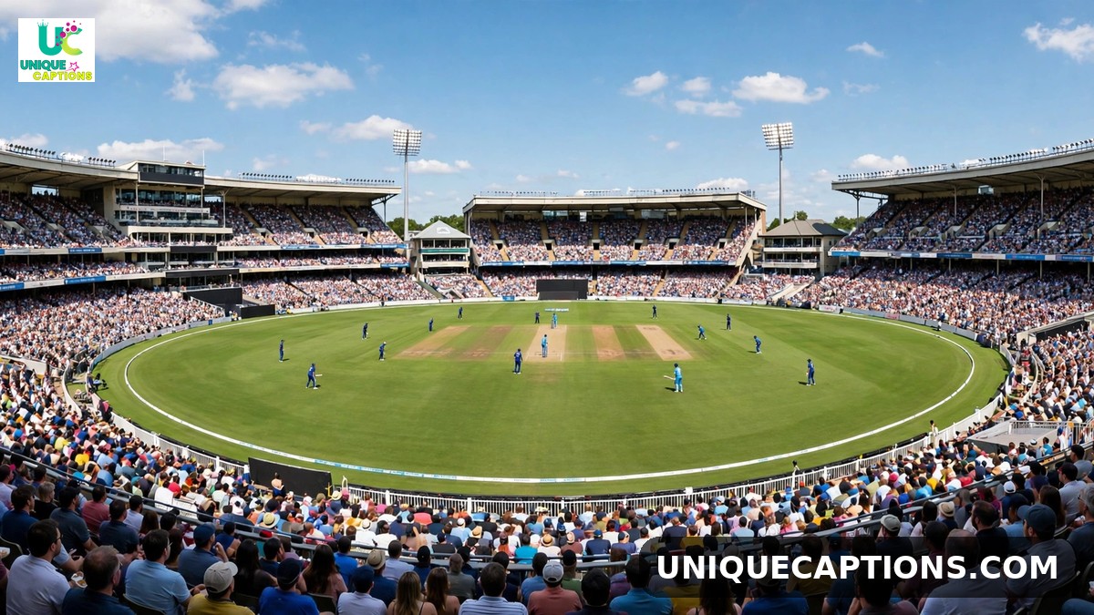 Rohit Sharma match day captions - packed cricket stadium during a day match