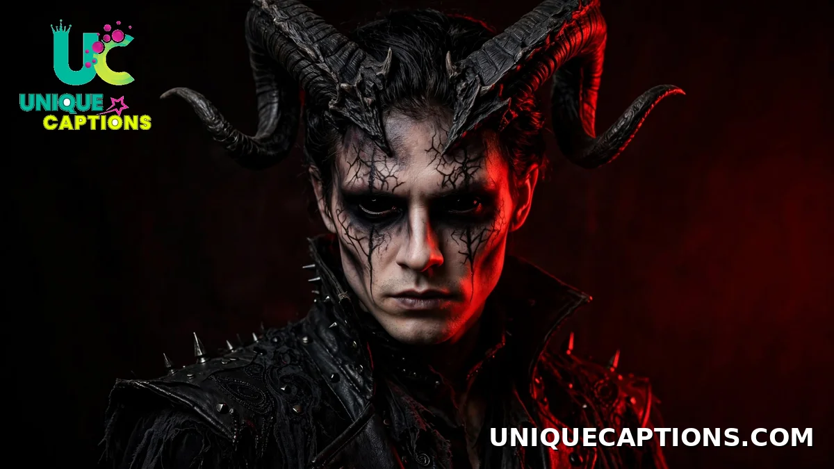 A dark Halloween costume portrait under dramatic red lighting