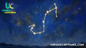 Illustrated starry night sky with the Scorpio constellation glowing above the horizon