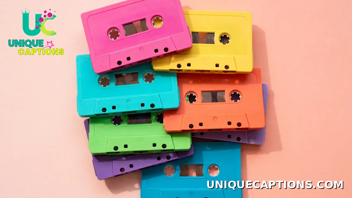 colorful retro 90s cassette tapes flat lay