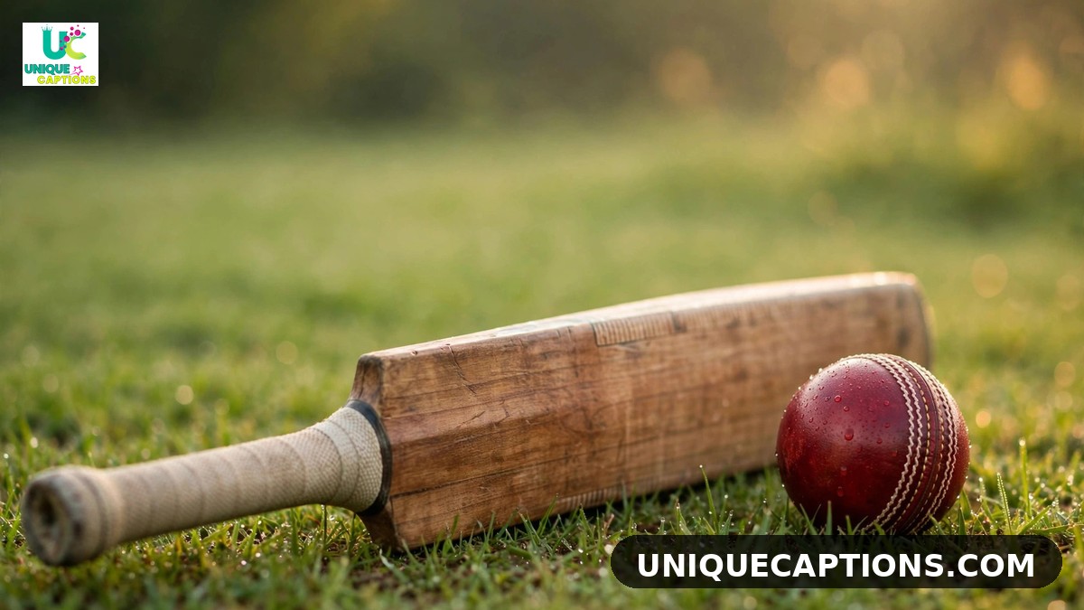 Cricket bat and ball on the pitch for short RCB captions