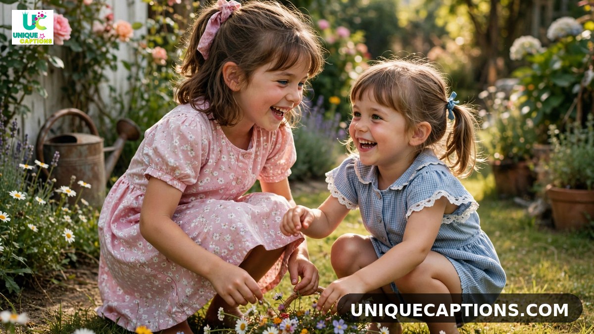Childhood memory comments for sister pic on Instagram - little sisters playing in a garden