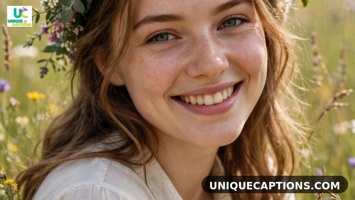 Cute comments for sister pic on Instagram - young woman with a flower crown in a meadow