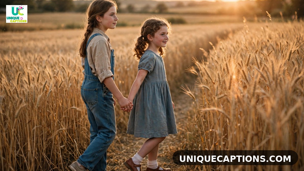 Emotional comments for sister pic on Instagram - sisters holding hands in a golden field