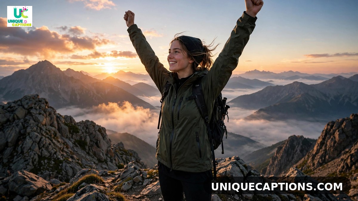 Motivational comments for sister pic on Instagram - woman triumphant on a mountain summit