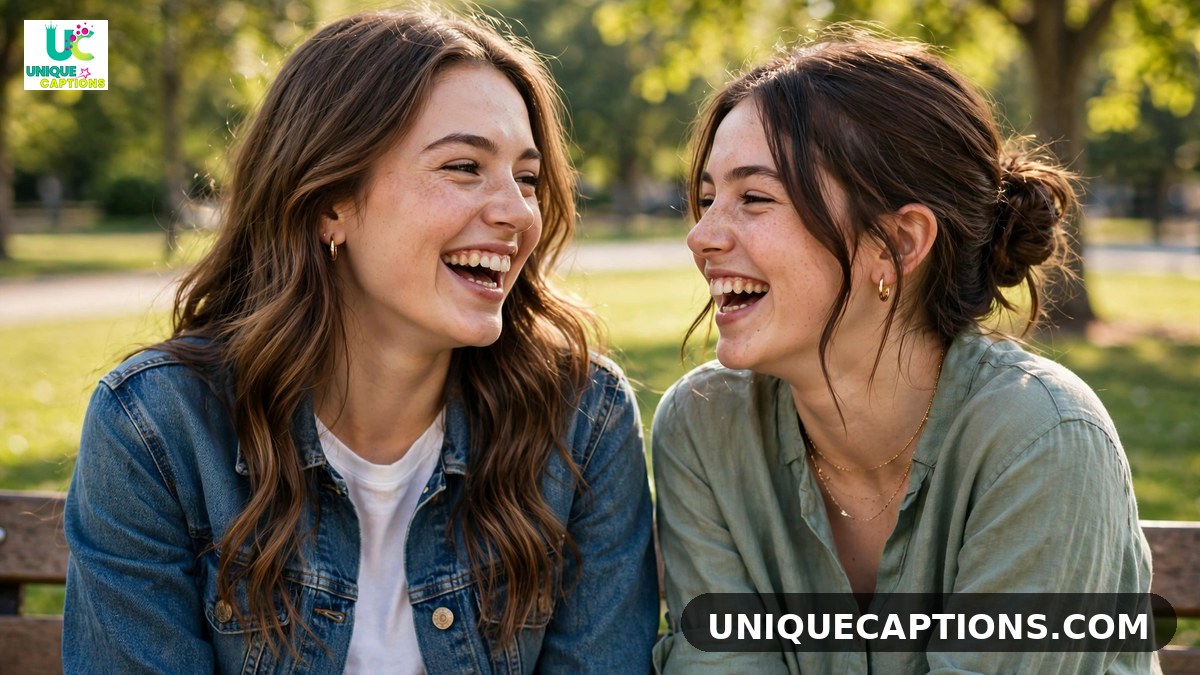 Short comments for sister pic on Instagram - two sisters laughing together in a sunny park