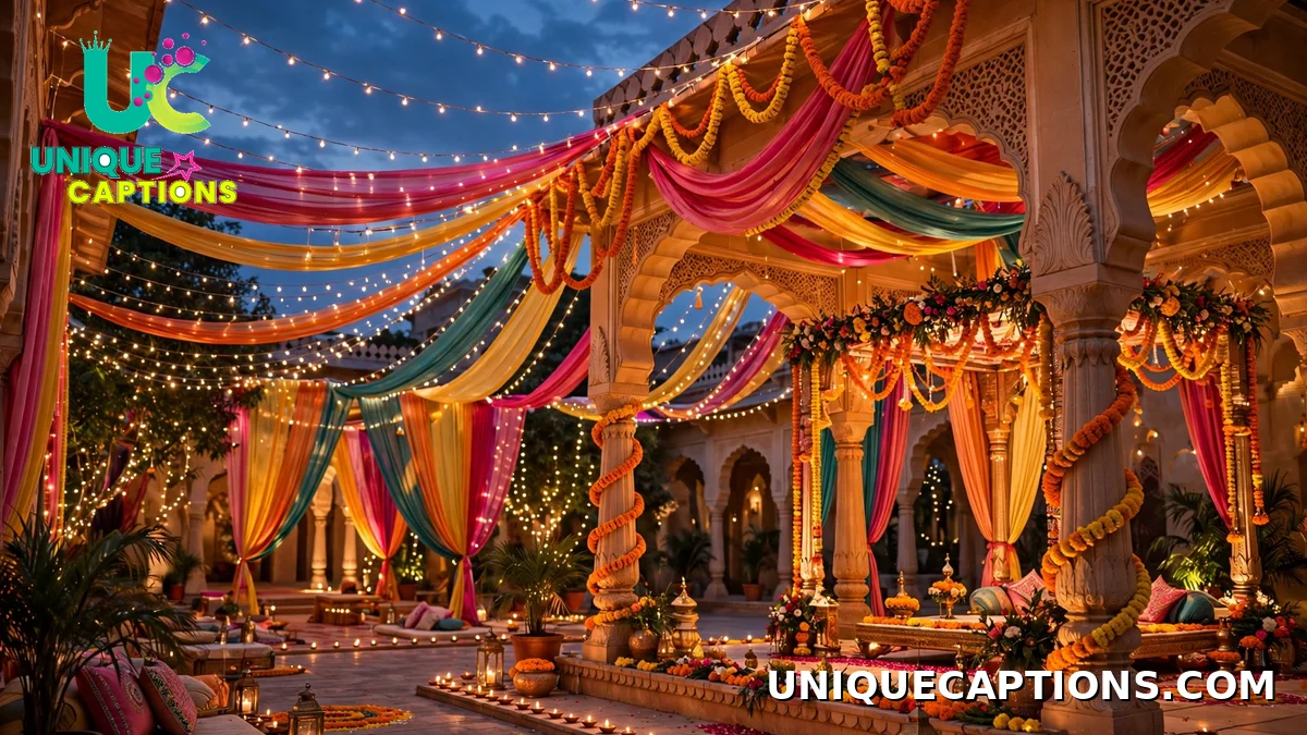 Wedding season November captions with Indian shaadi decor