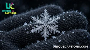 Macro photograph of a single detailed snowflake resting on a dark woollen glove