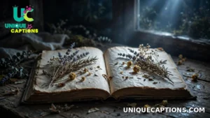 Open old book with dried herbs resting in soft moonlight