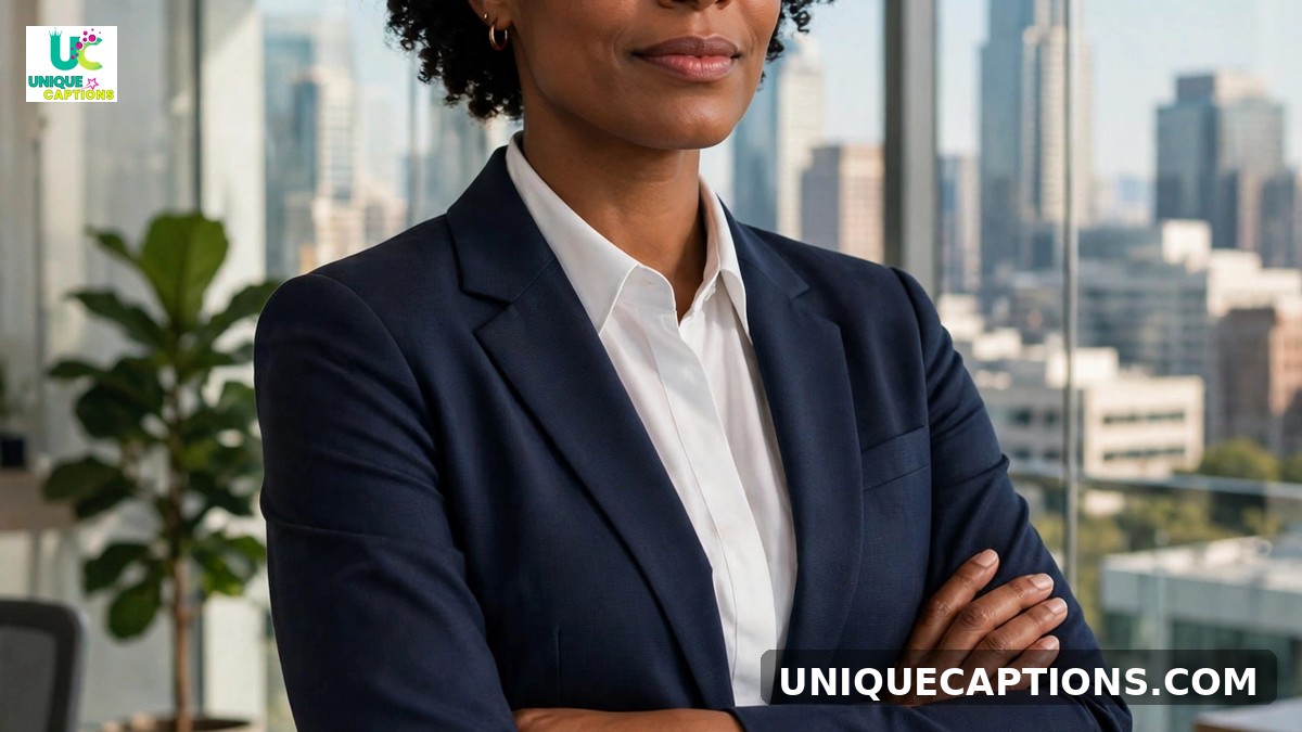 Women in law captions - confident woman lawyer in blazer in a modern office