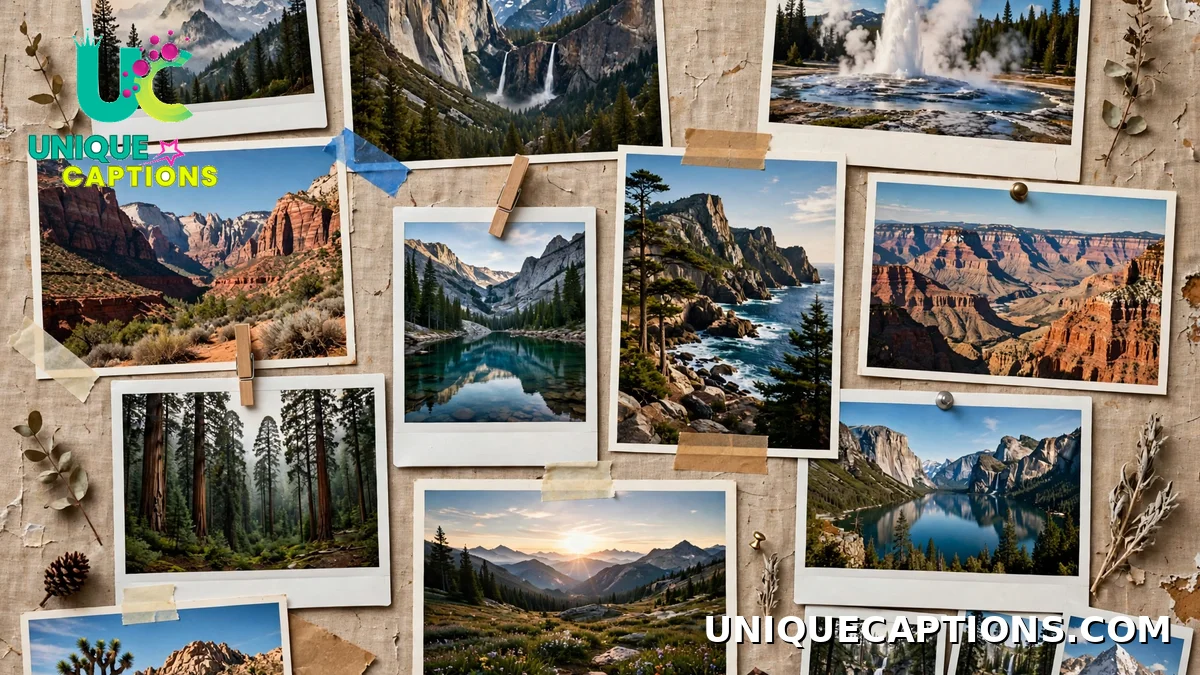 travel photo collage with national park postcards